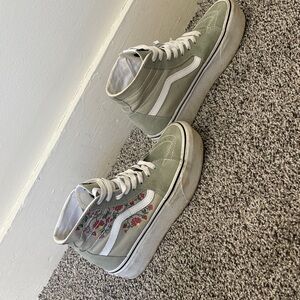Vans Light Green High-Tops with Floral Accent